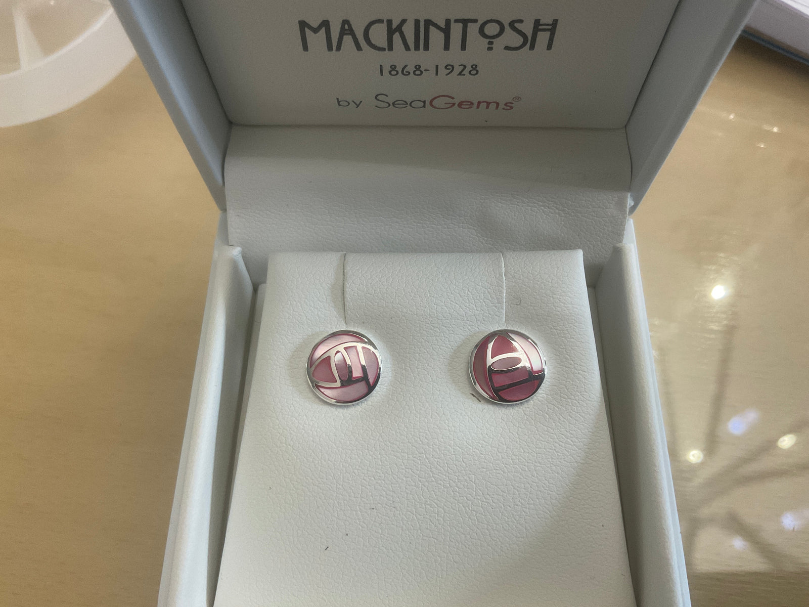 Sea Gems Sterling Silver and Enamel Round Mackintosh Rose Earrings  - 6595