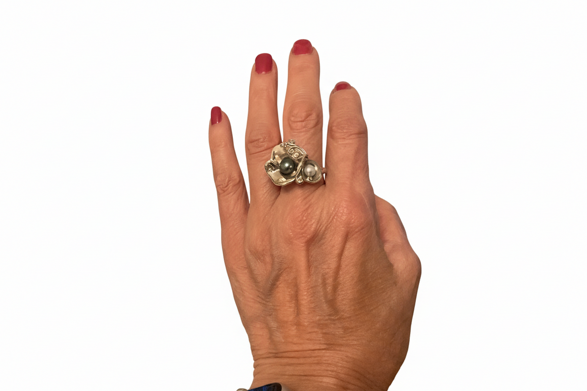 Sterling Silver Pearl &amp; Diamond Ring-DG560 Hagit Gorali