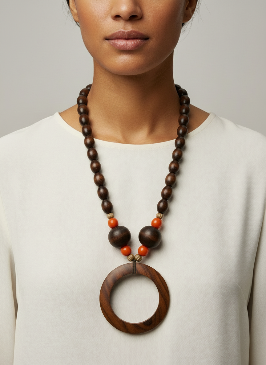Fashion Jewellery Necklace With Large wooden Beads.