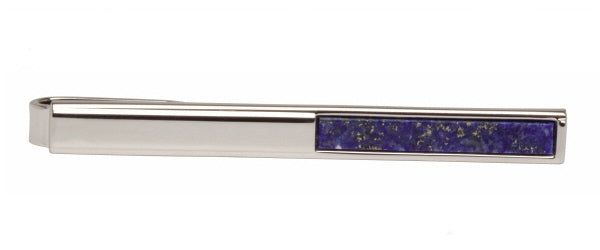 Half Lapis Lazuli and Rhodium Plated Tie Slide.