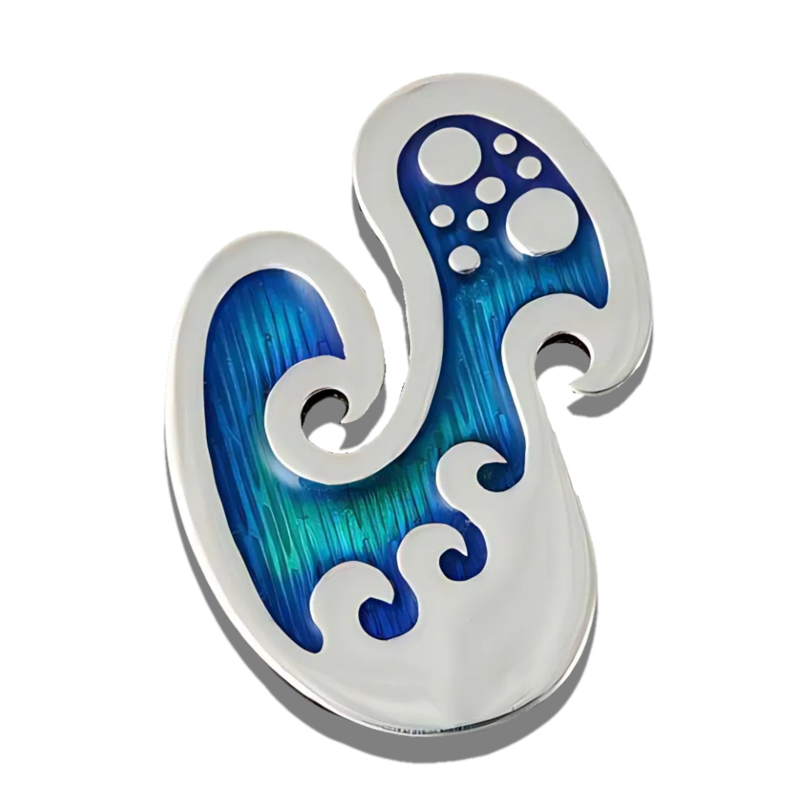 Seascape Wavy Silver And Enamel Brooch - SSB06