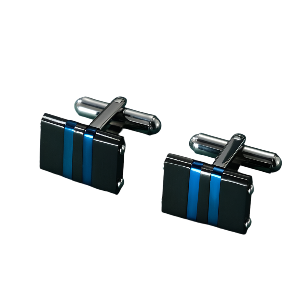 Blue Stripes and Black Colour Stainless Steel Cufflinks - A00018