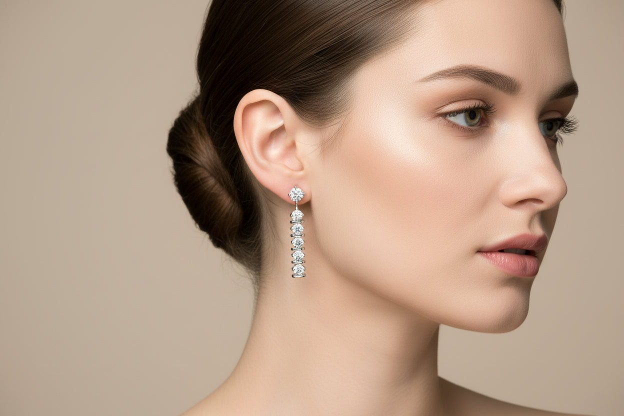 Sterling Silver  CZ Long Drop Earrings Tokash