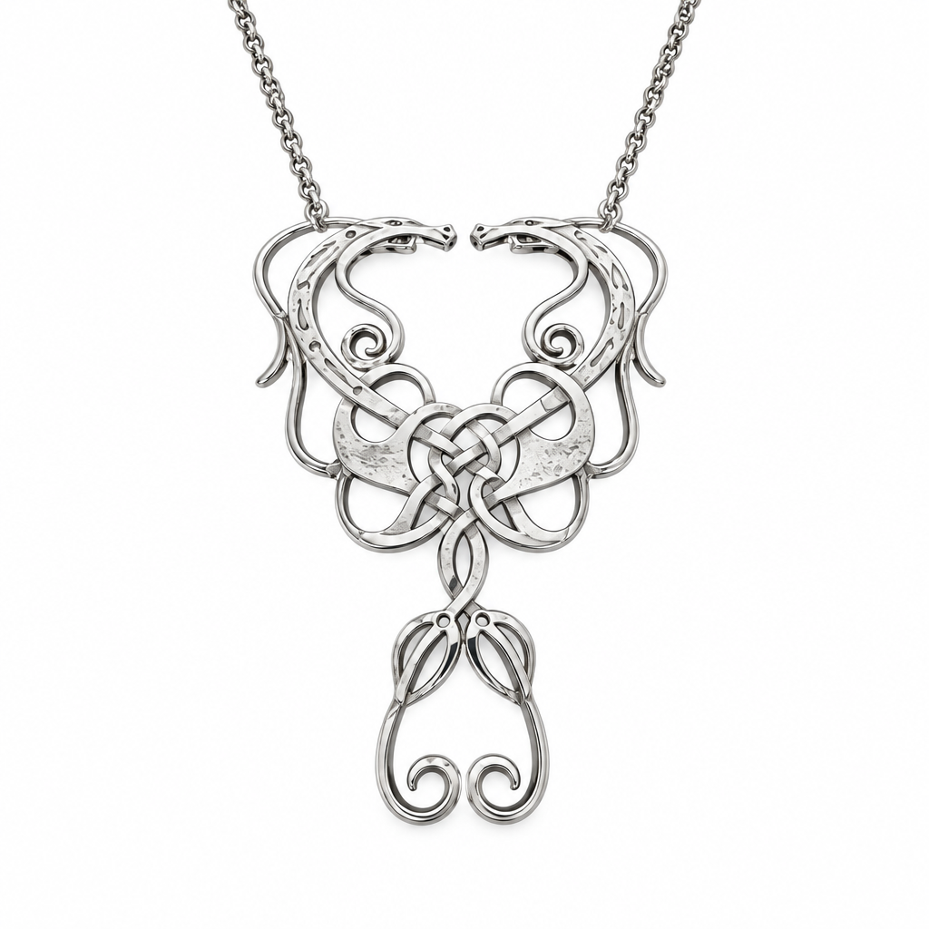 Silver Celtic Dragon Necklace - Z19Mithril