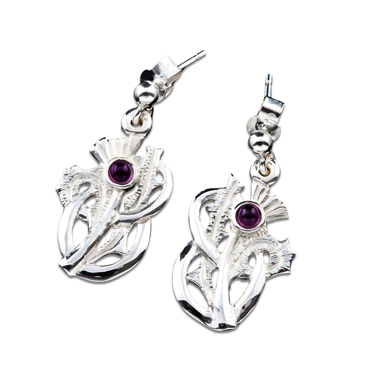 Silver or Gold Scottish Thistle Drop Earrings-E325D- Shetland