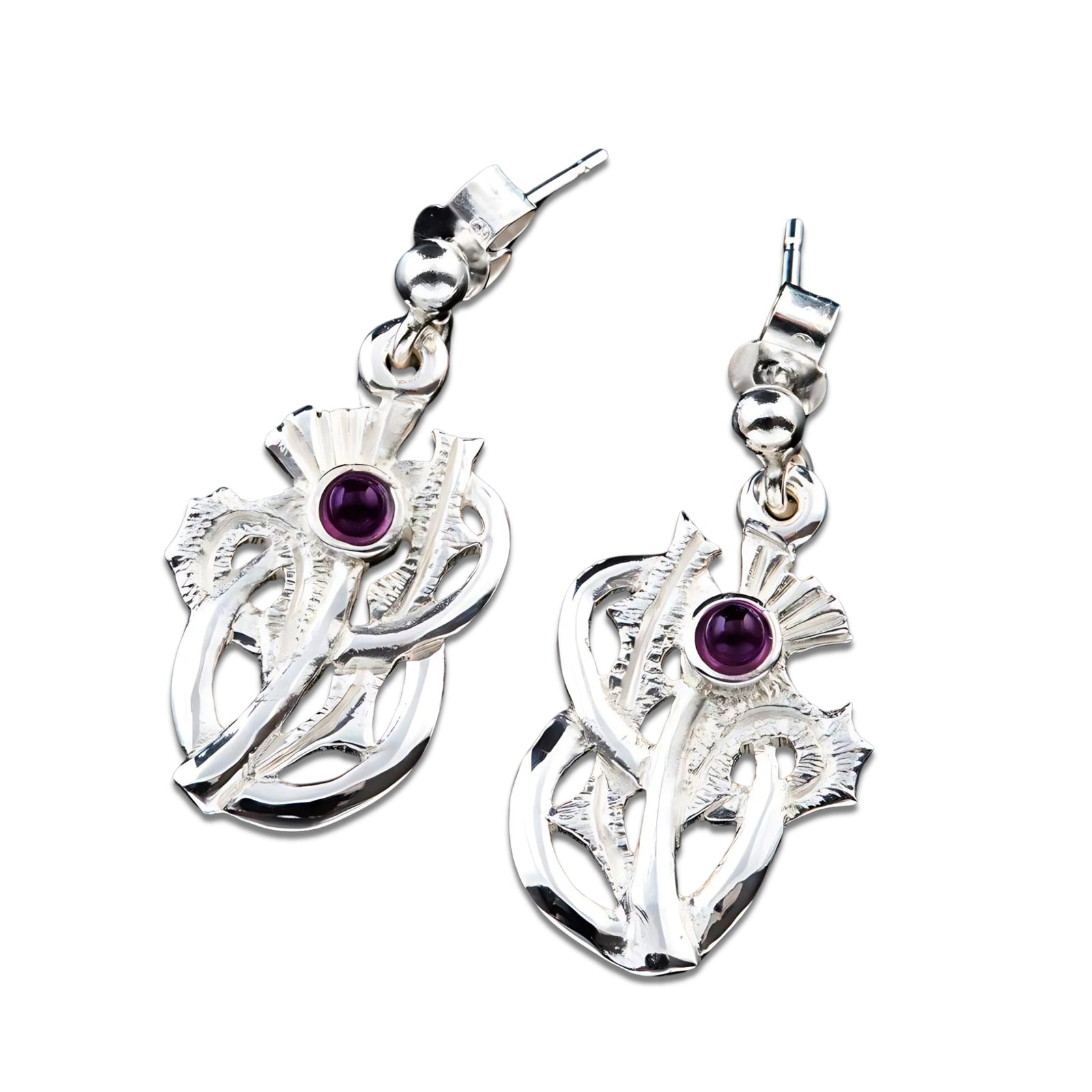 Silver or Gold Scottish Thistle Drop Earrings-E325D- Shetland