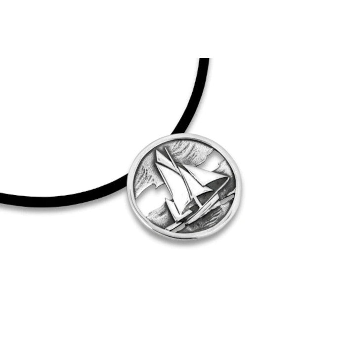 Tall Ships Sterling Silver Pendant on Leather.- Medium and Large - 12149