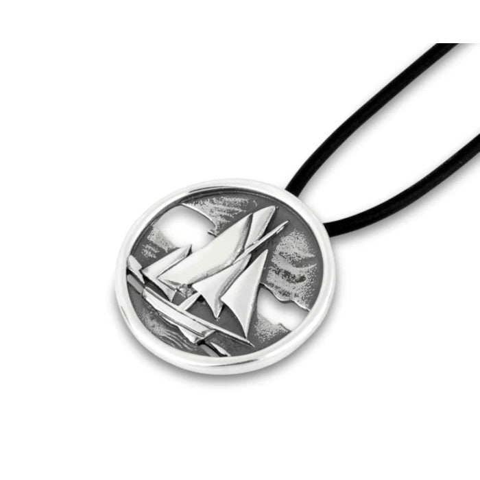 Tall Ships Sterling Silver Pendant on Leather.- Medium and Large - 12149