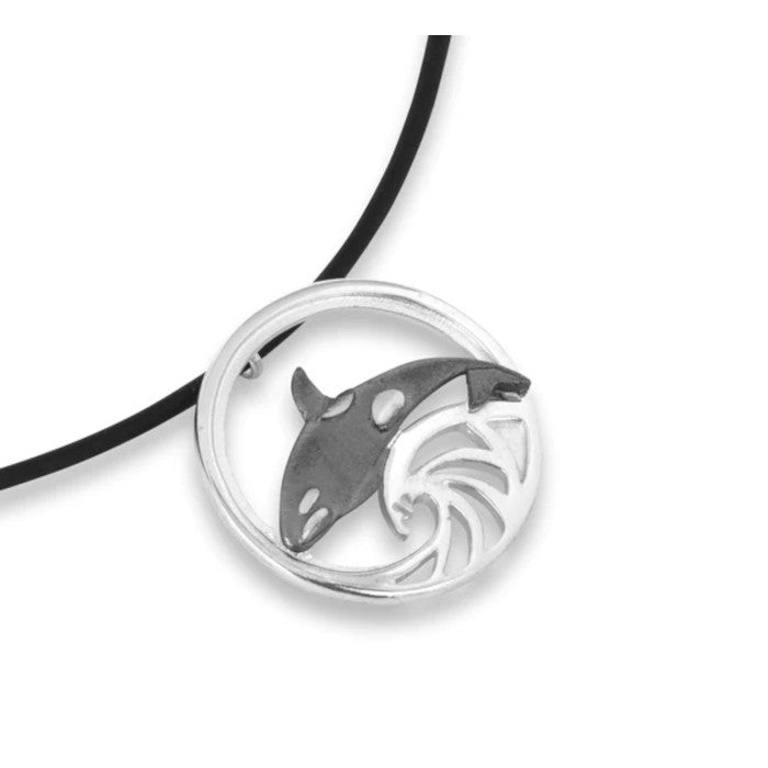 Orca Sterling Silver and Leather Pendant - Small or Large - 12160