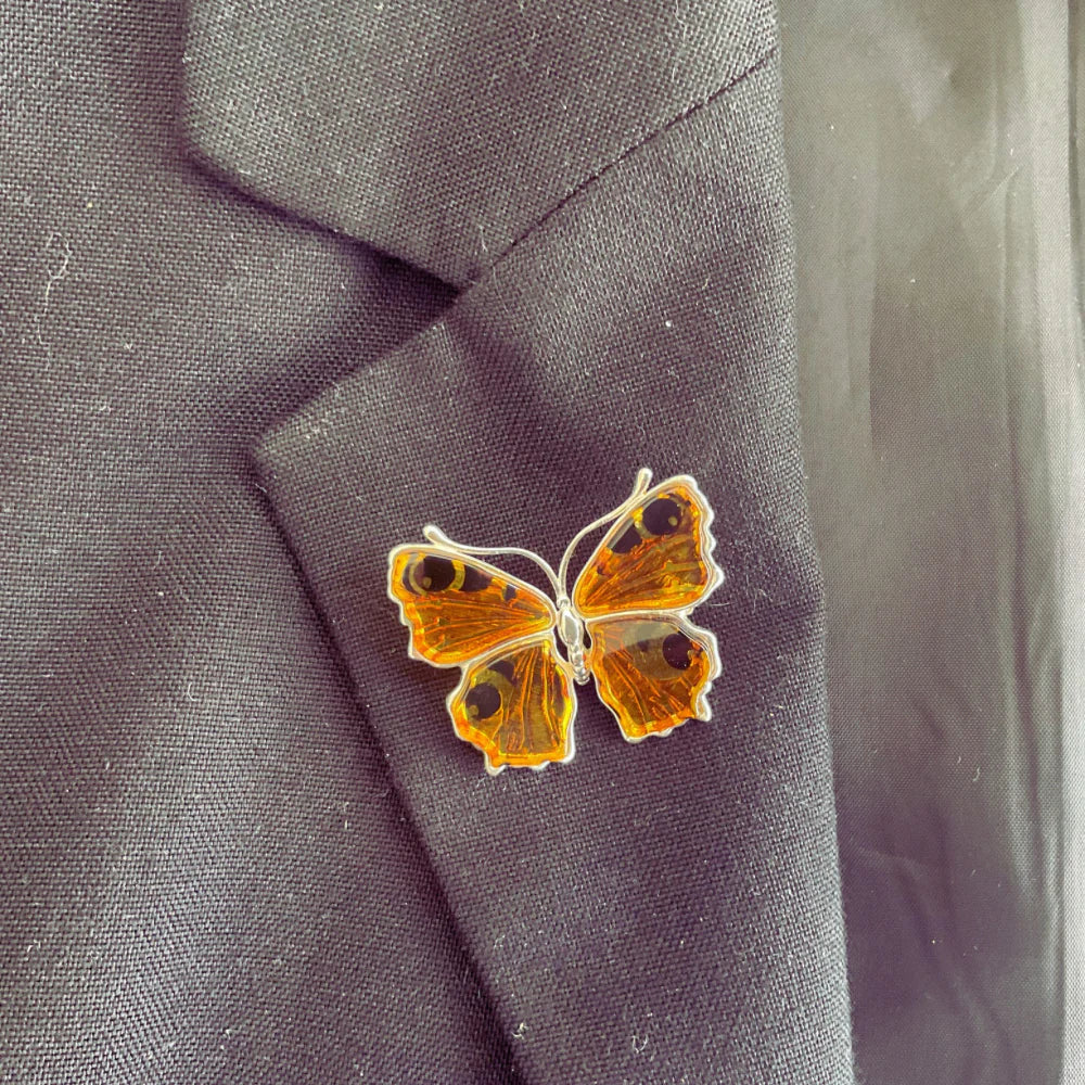 Amber Butterfly Brooch/ Pendant in Sterling Silver BR9