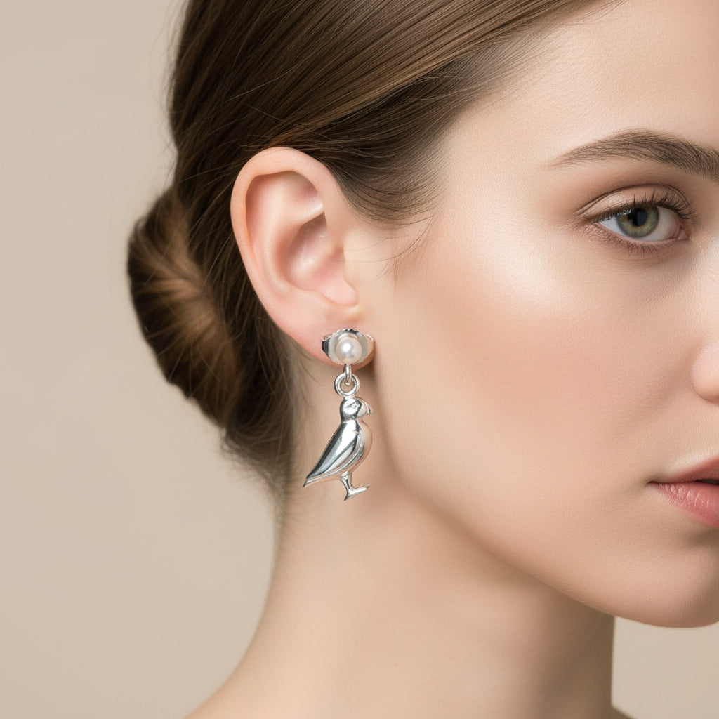 Puffin Sterling Silver Earrings - 13136 Aurora
