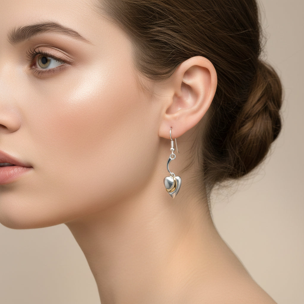 Pebble Heart Sterling Silver or 9ct Yellow Gold Drop Earrings Aurora