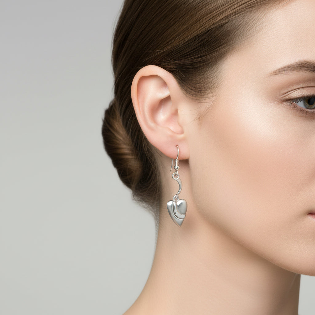 Pebble Heart Sterling Silver or 9ct Yellow Gold Drop Earrings Aurora