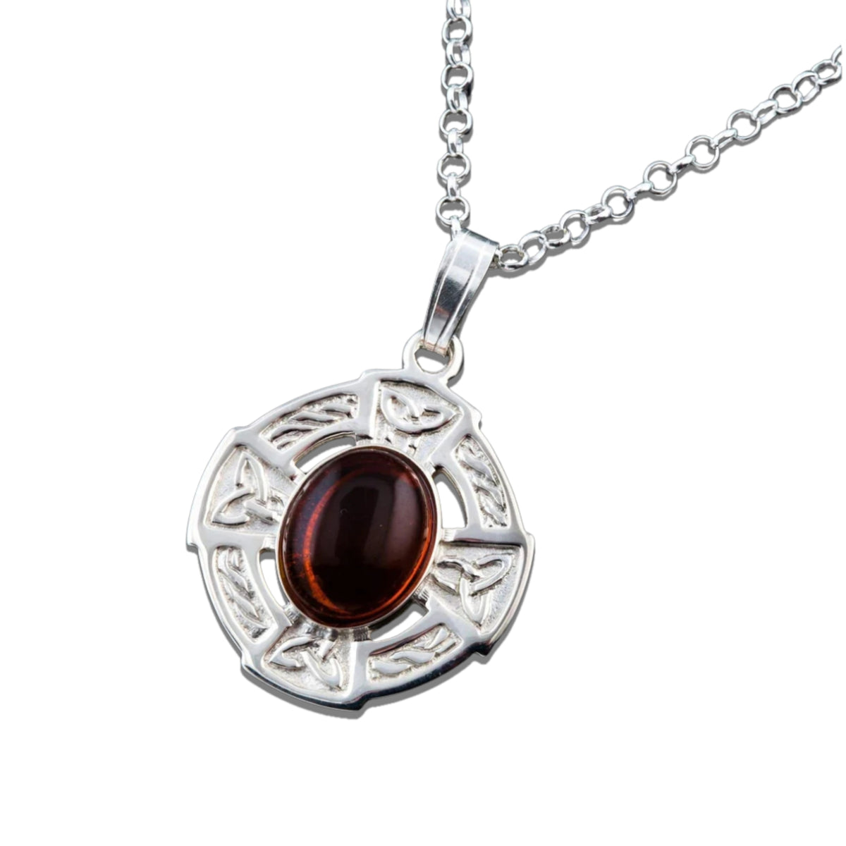 Silver or Gold Amber Celtic Pendant - AP280-S Shetland