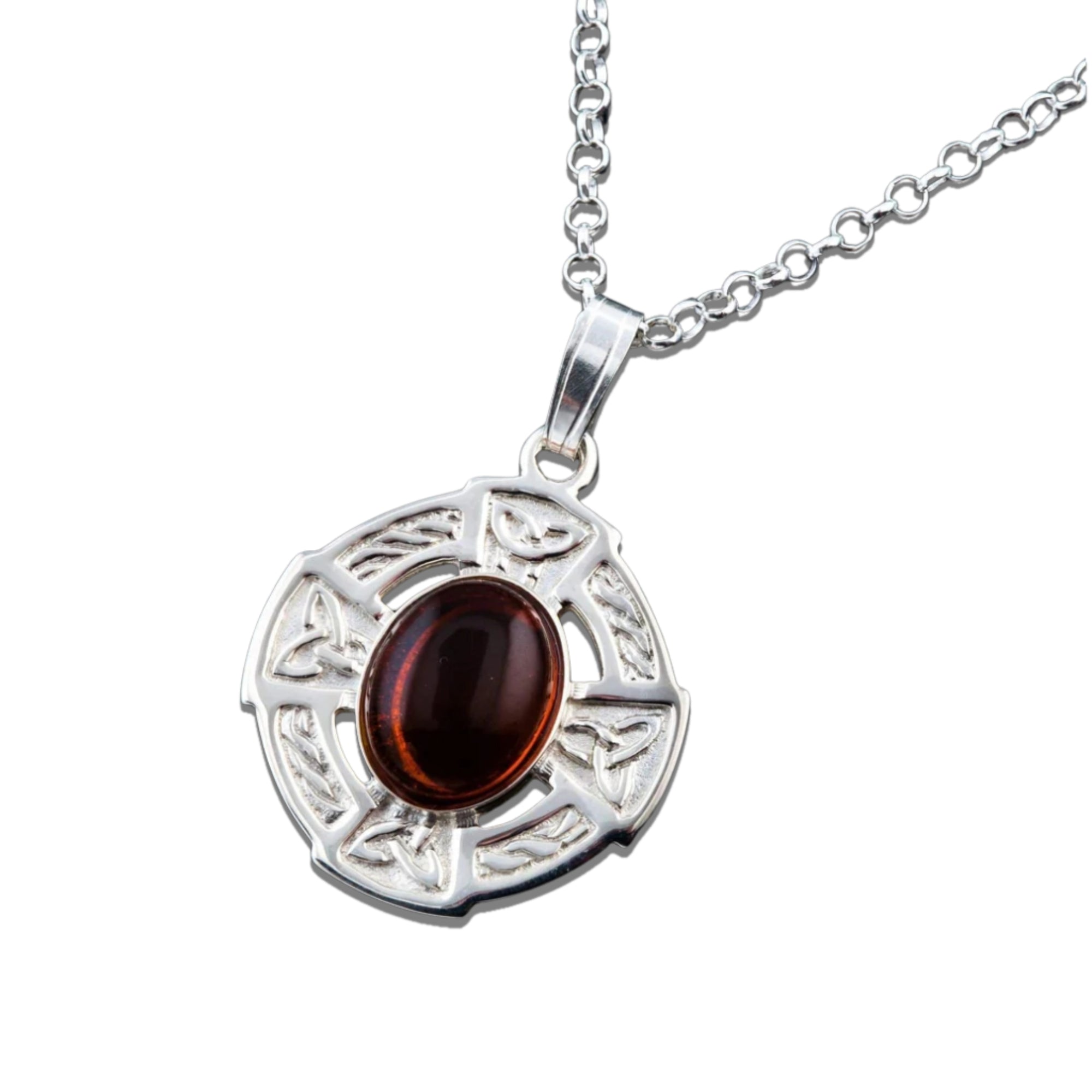Silver or Gold Amber Celtic Pendant - AP280-S