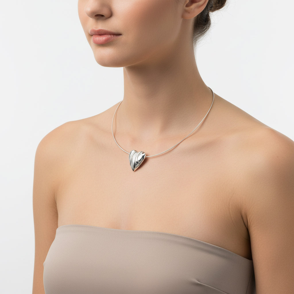 Silver and Gold Pebble Heart Neckwire- Aurora