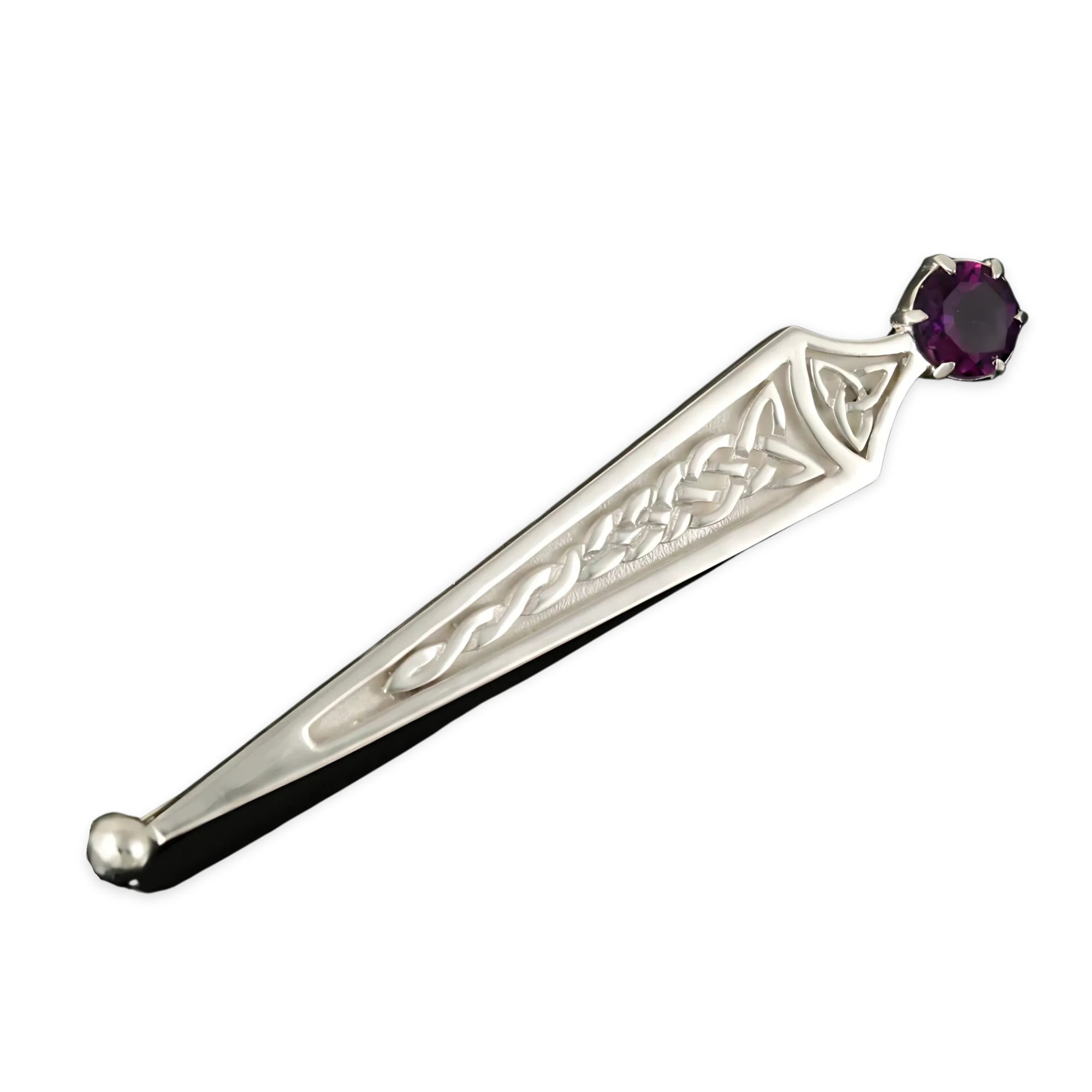 Sterling Silver Or 9ct Yellow Gold Amethyst Celtic kilt Pin - K7/A-S