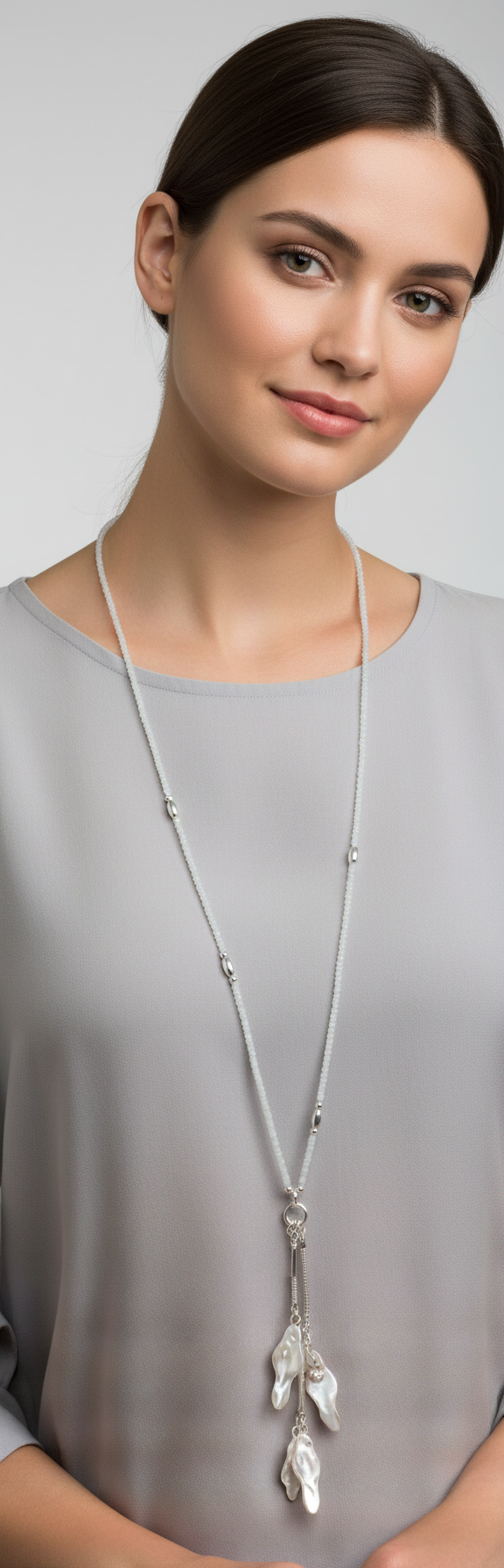 Long Fashion beaded Jewellery Necklace with three Toggles Hanging Down