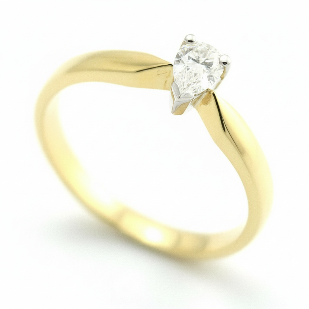 18ct White Gold Certificated Pear Shape Diamond Engagement Ring - 0.25ct-3603