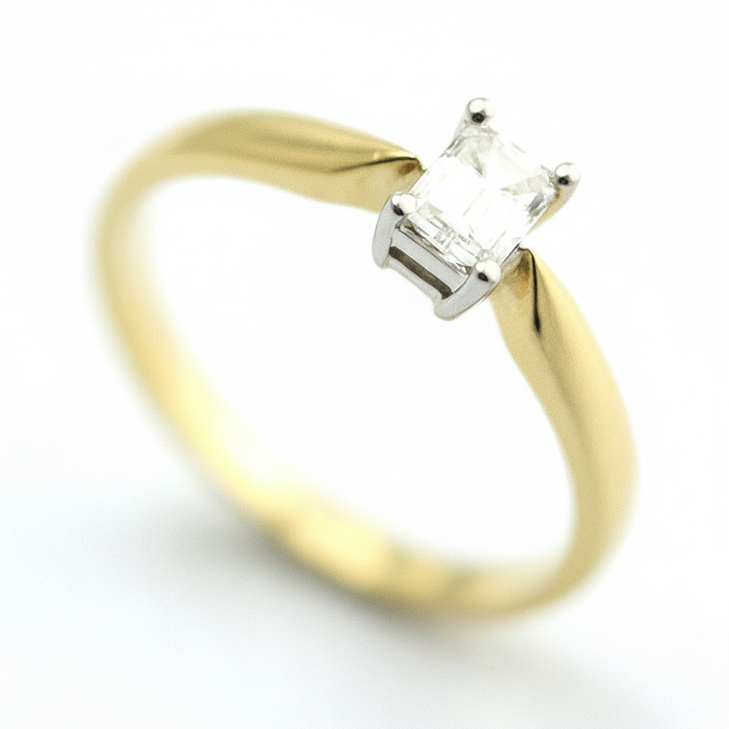 18ct Yellow Gold Emerald Cut Certificated Diamond Engagement Ring 0.33ct-3603EM