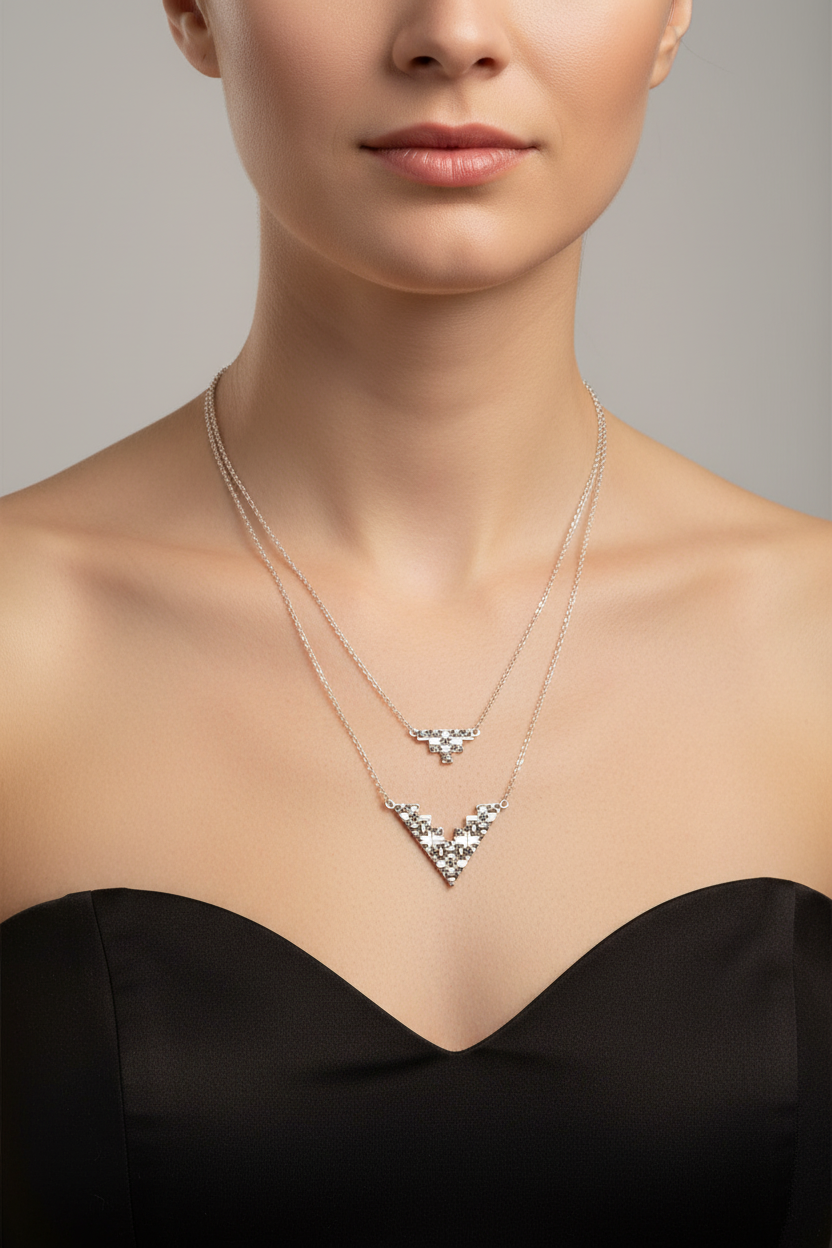 Double Drop silver necklace 701226