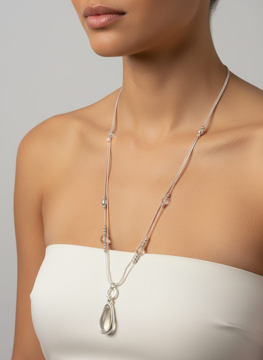 Fashion Jewellery Necklace With Crystals and Long centre piece.