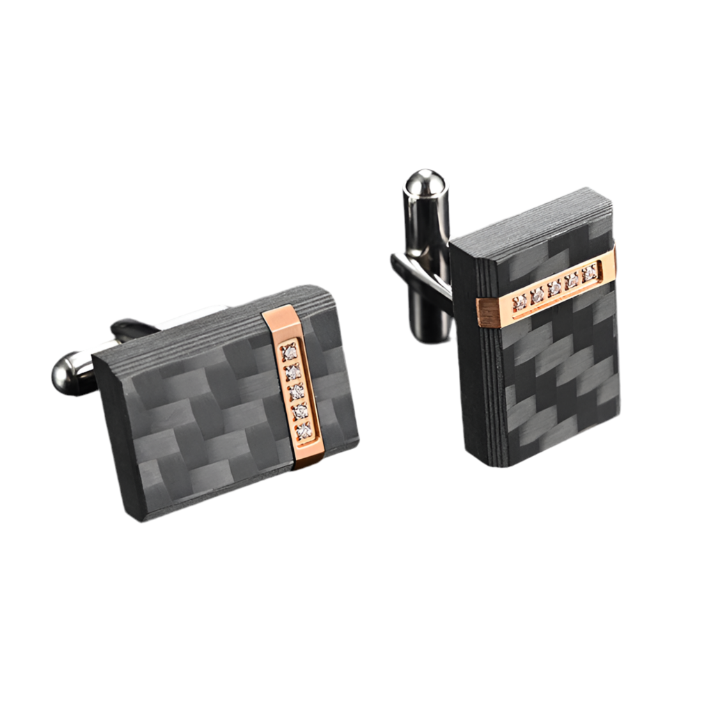 Black Carbon Fiber and CZ Stainless Steel Cufflinks - A00010