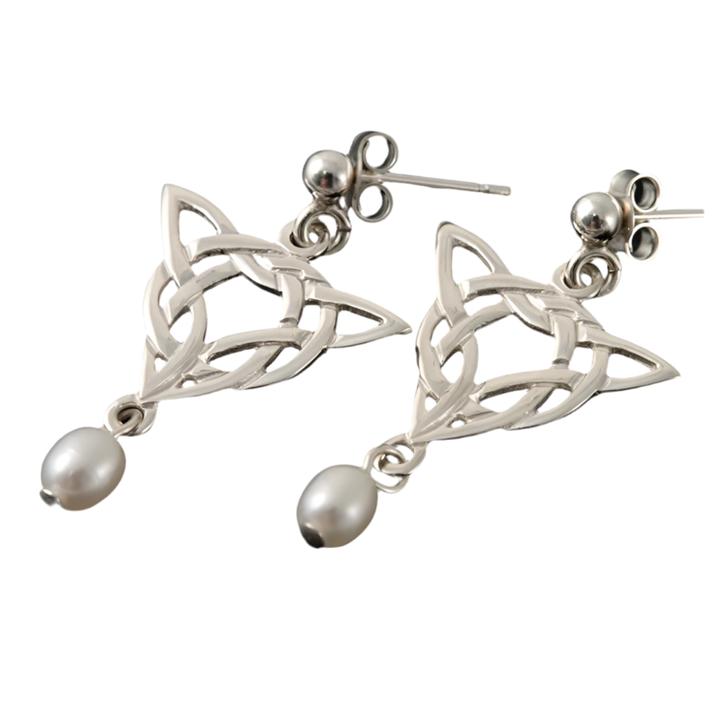 Celtic Silver/9ct Yellow Gold Drop Earrings with Pearl - HE192 Shetland