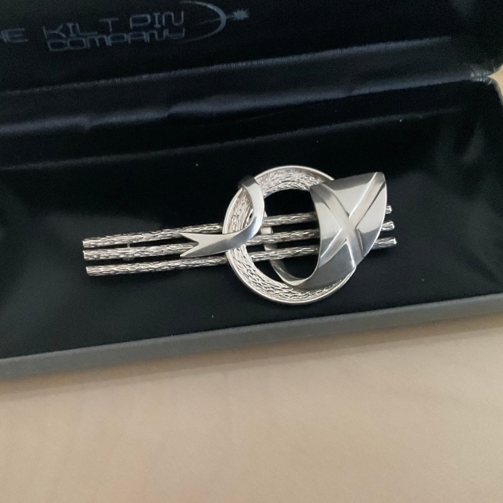 Saltire Design Sterling Silver Brooch Pin -
