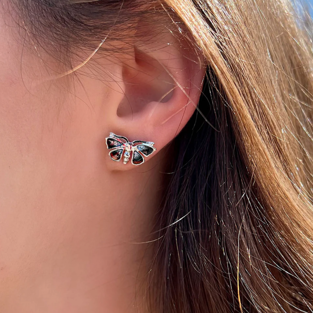 Red Admiral Sterling Silver and Enamel Stud Earrings - EE0285 Sheila Fleet