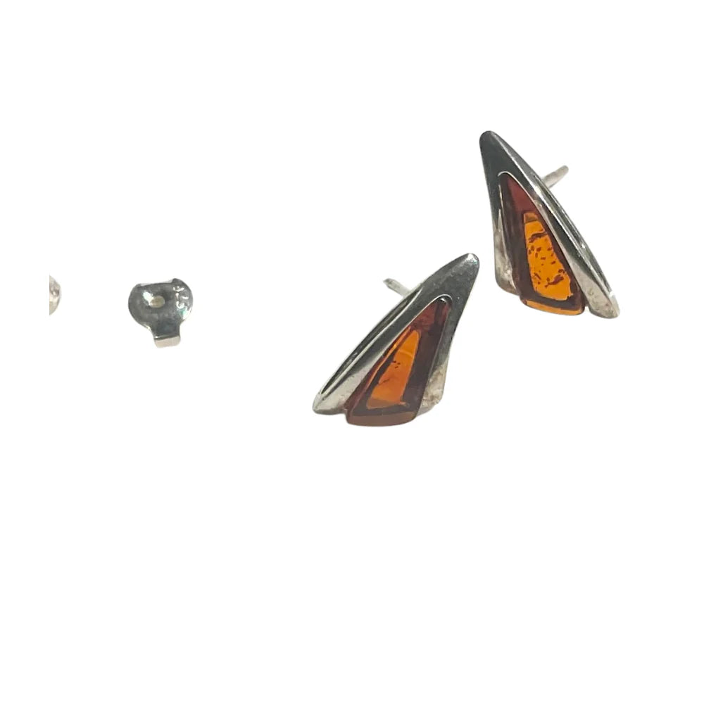 Amber and Sterling Silver Stud Earrings A5
