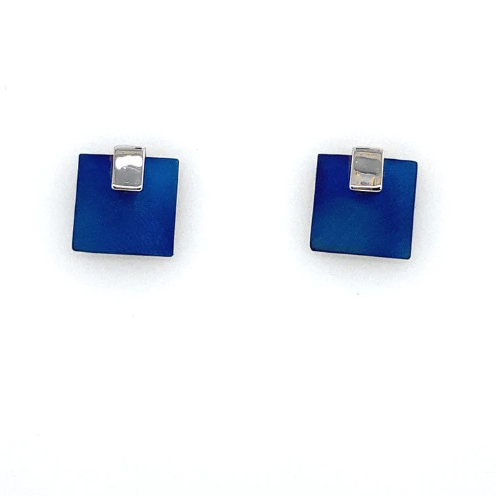 Titanium and Silver Square Stud Earrings - E346