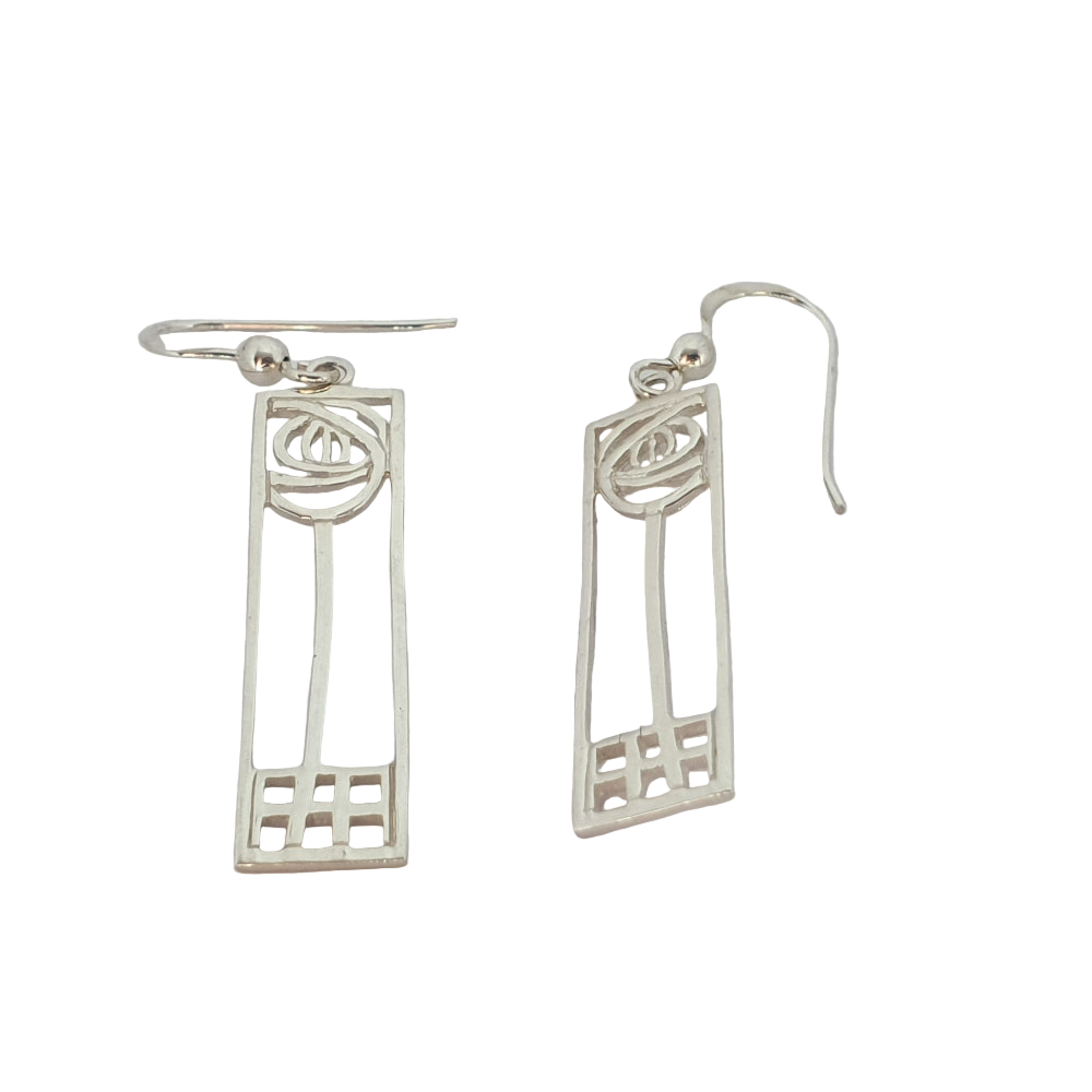 Sea Gems Sterling Silver Rectangle Mackintosh Rose Earrings  - 6057