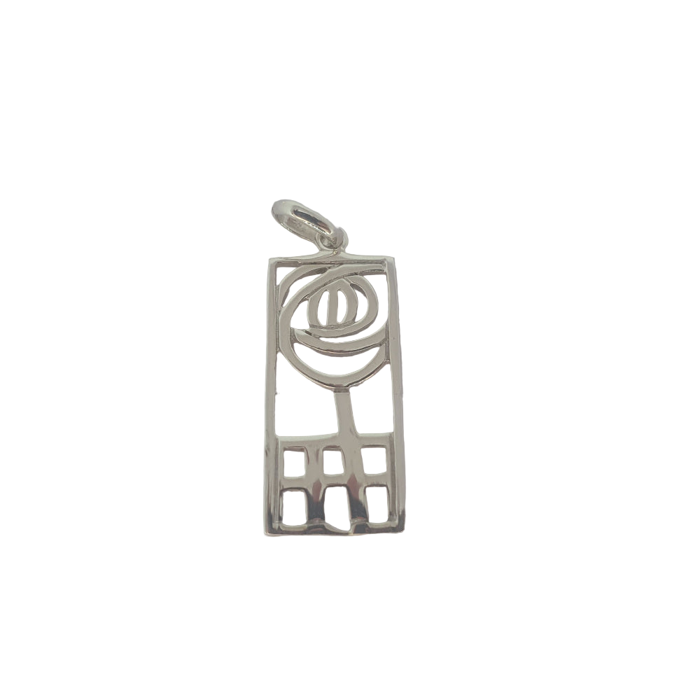 Sea Gems Sterling Silver Rectangle Mackintosh Rose Pendant  - 6003