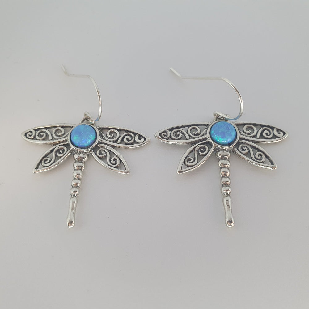 Designer Silver and Opaline Dragonfly Earrings