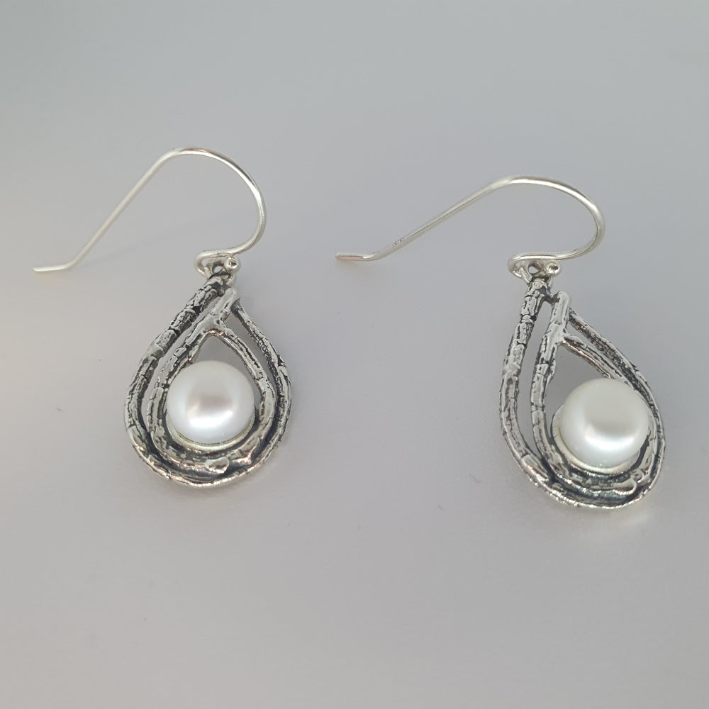 Designer Sterling Silver and Pearl Drop Earrings E5206A