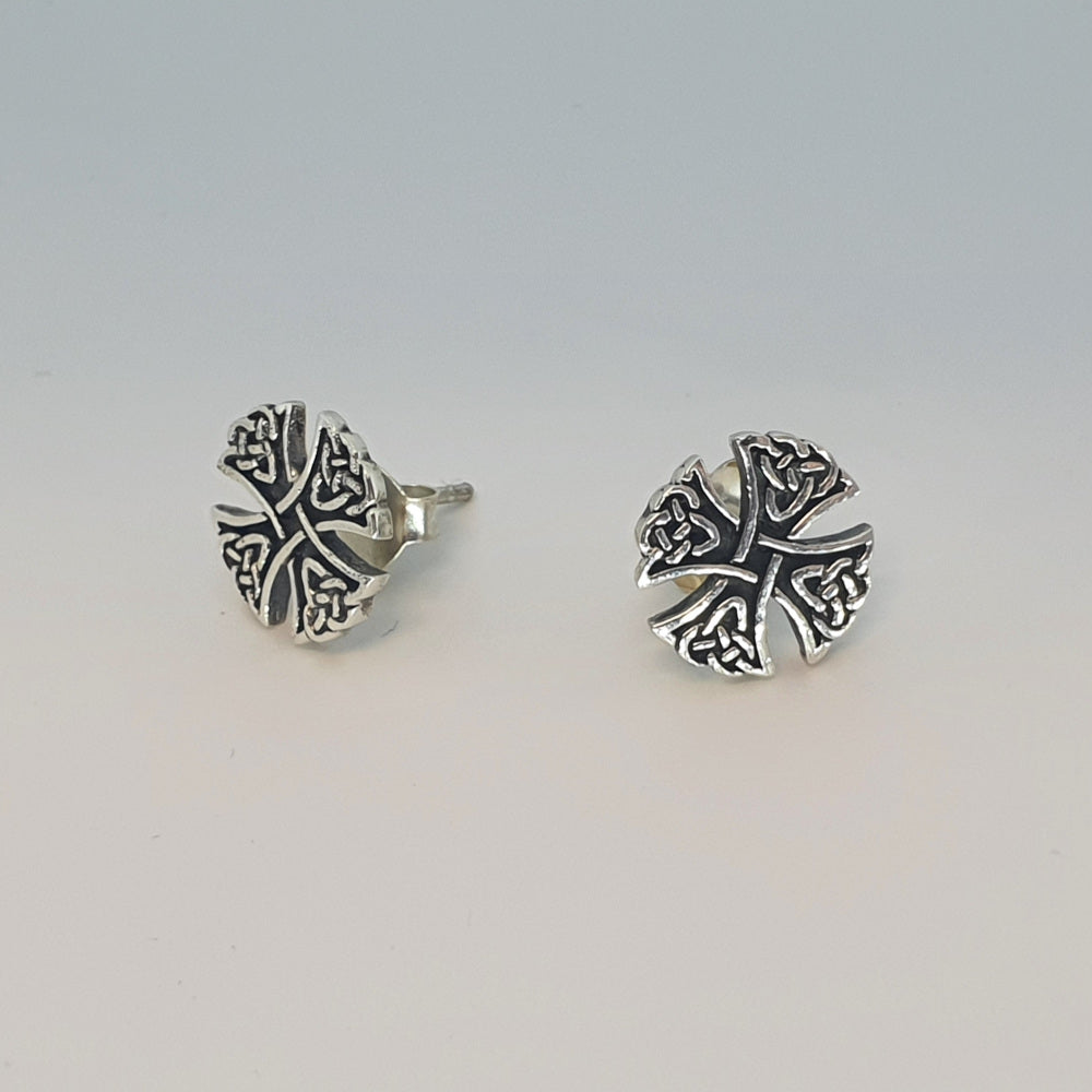 Designer Sterling Silver Celtic Cross Stud Earrings