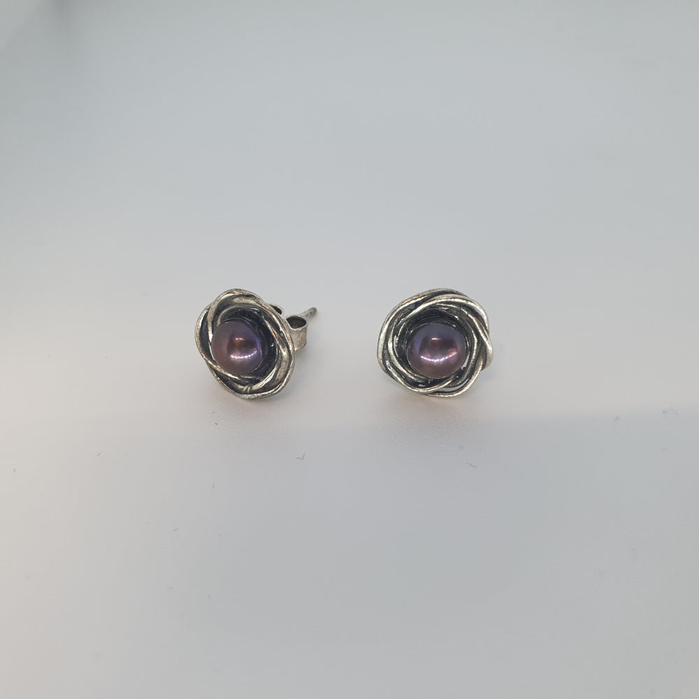 Designer Sterling Silver and Pearl Stud Earrings