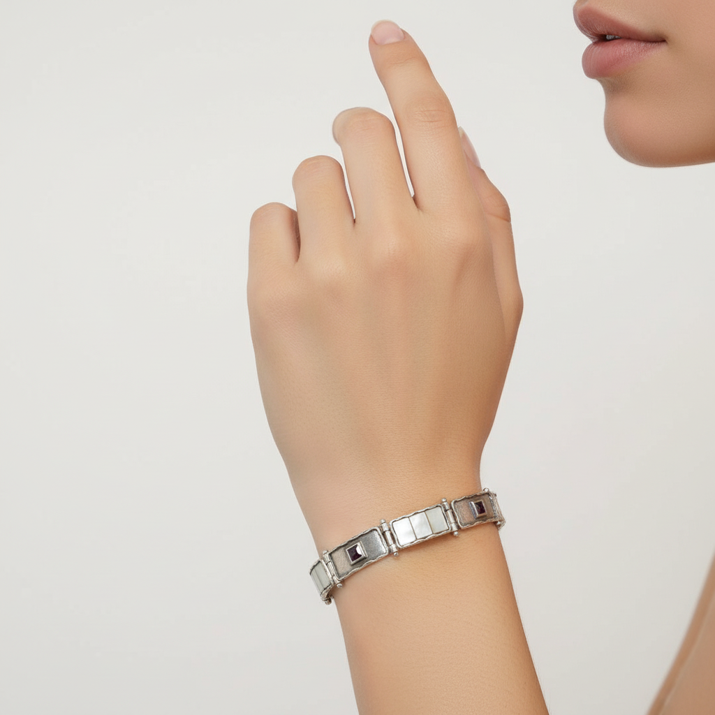 Designer Sterling Silver and Garnet Bracelet