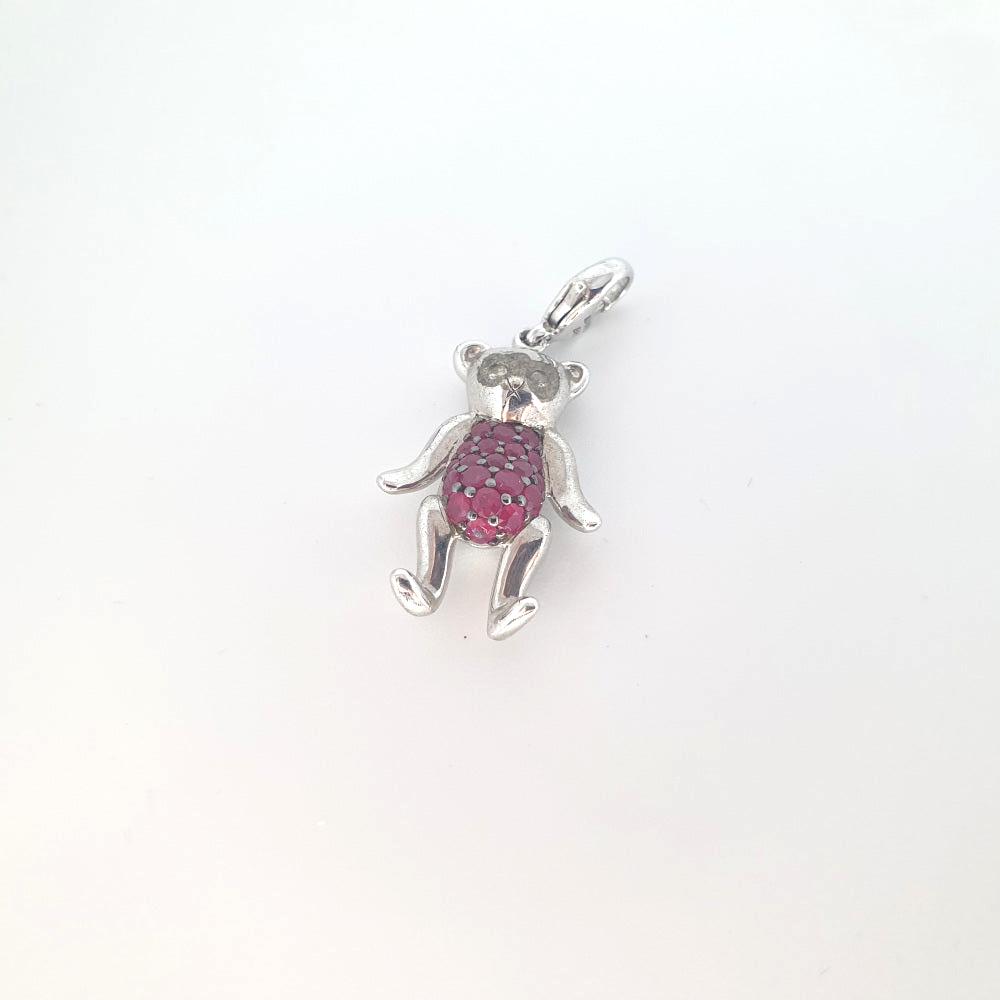 9ct White Gold and Ruby Teddy Bear Charm
