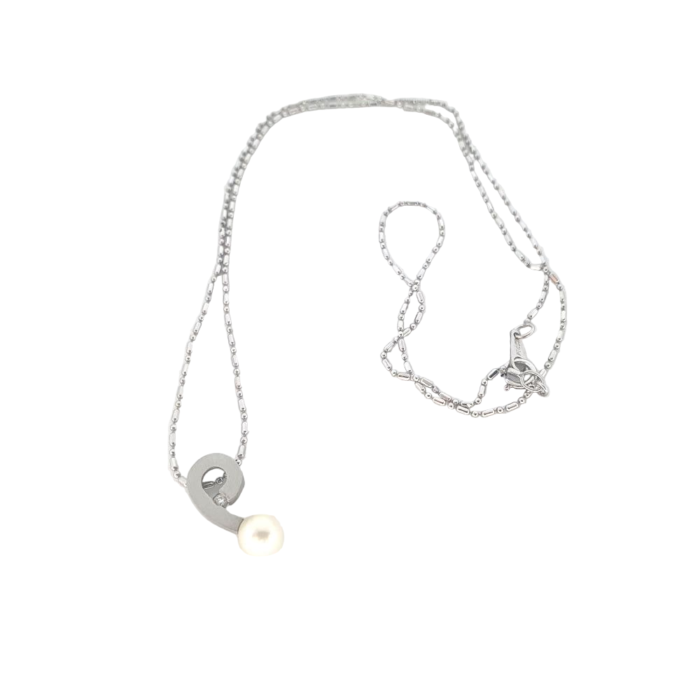 Platinum Designer Pendant Set With Diamonds and Pearls