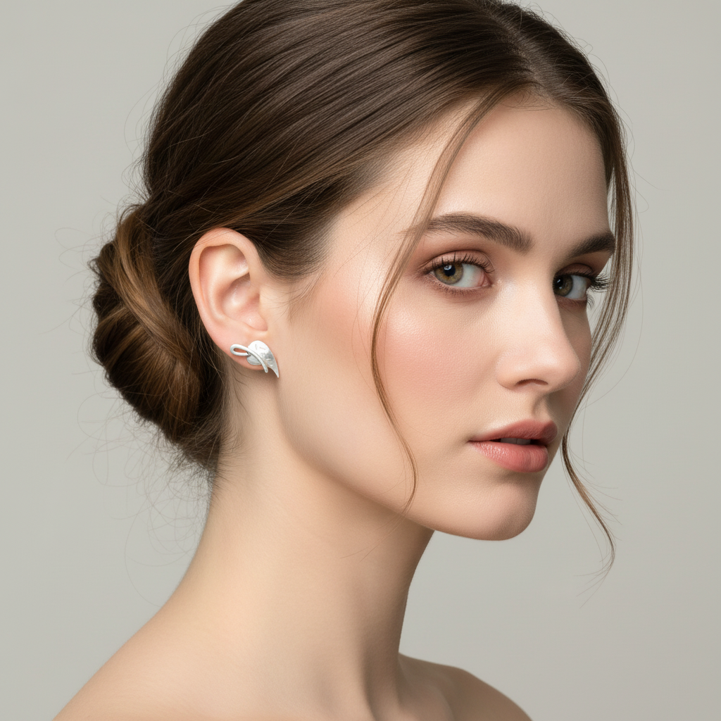 9ct White Gold Leaf Earrings