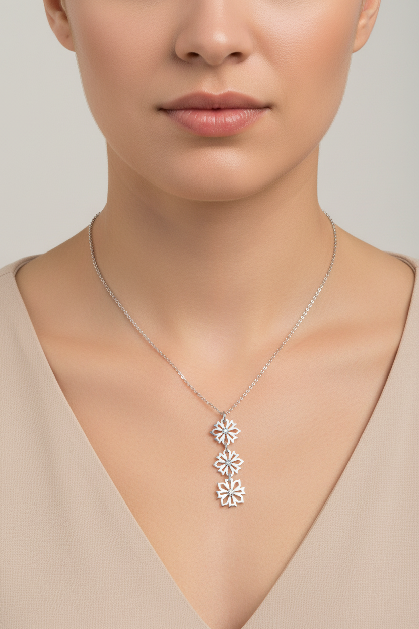 9ct White Gold Flower Pendant