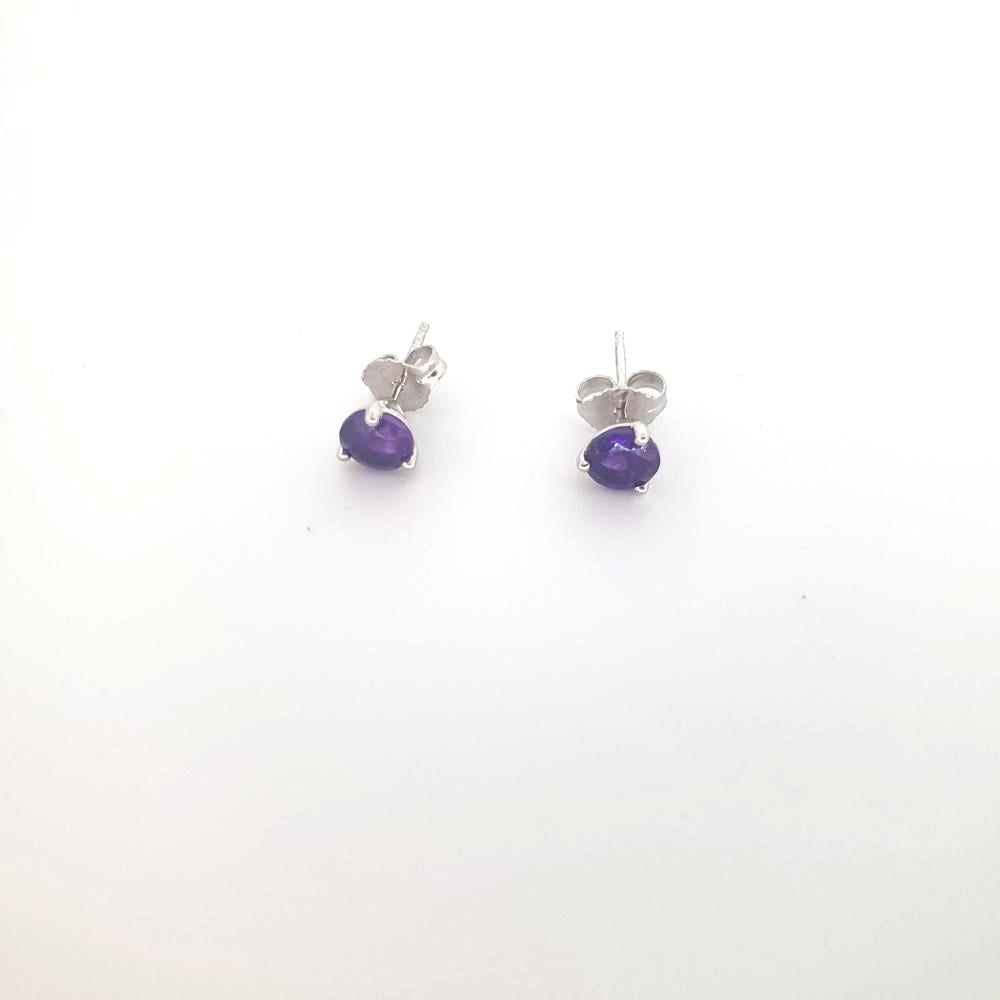9ct White Gold and Amethyst Stud Earrings