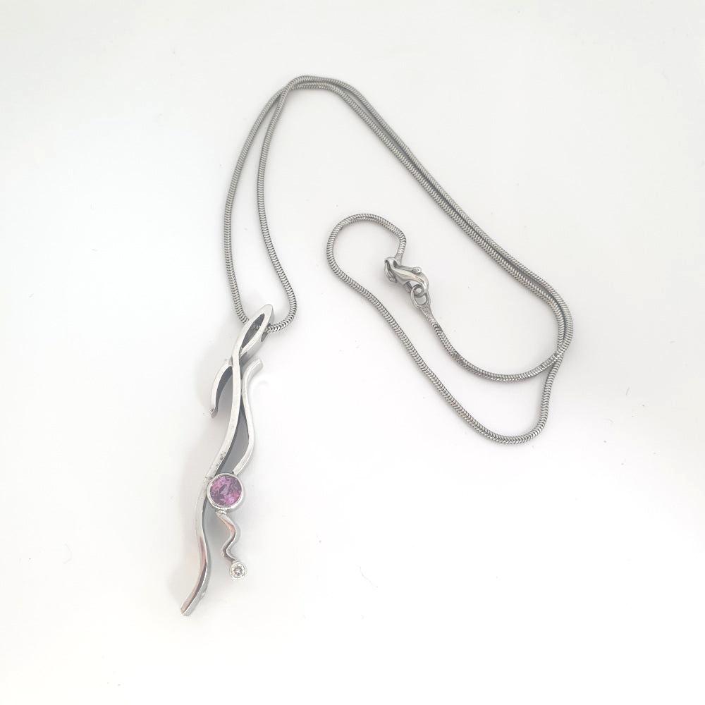 9ct White Gold Contemporary Pendant With Tourmaline And Diamond. Shirley Paris Scotland.
