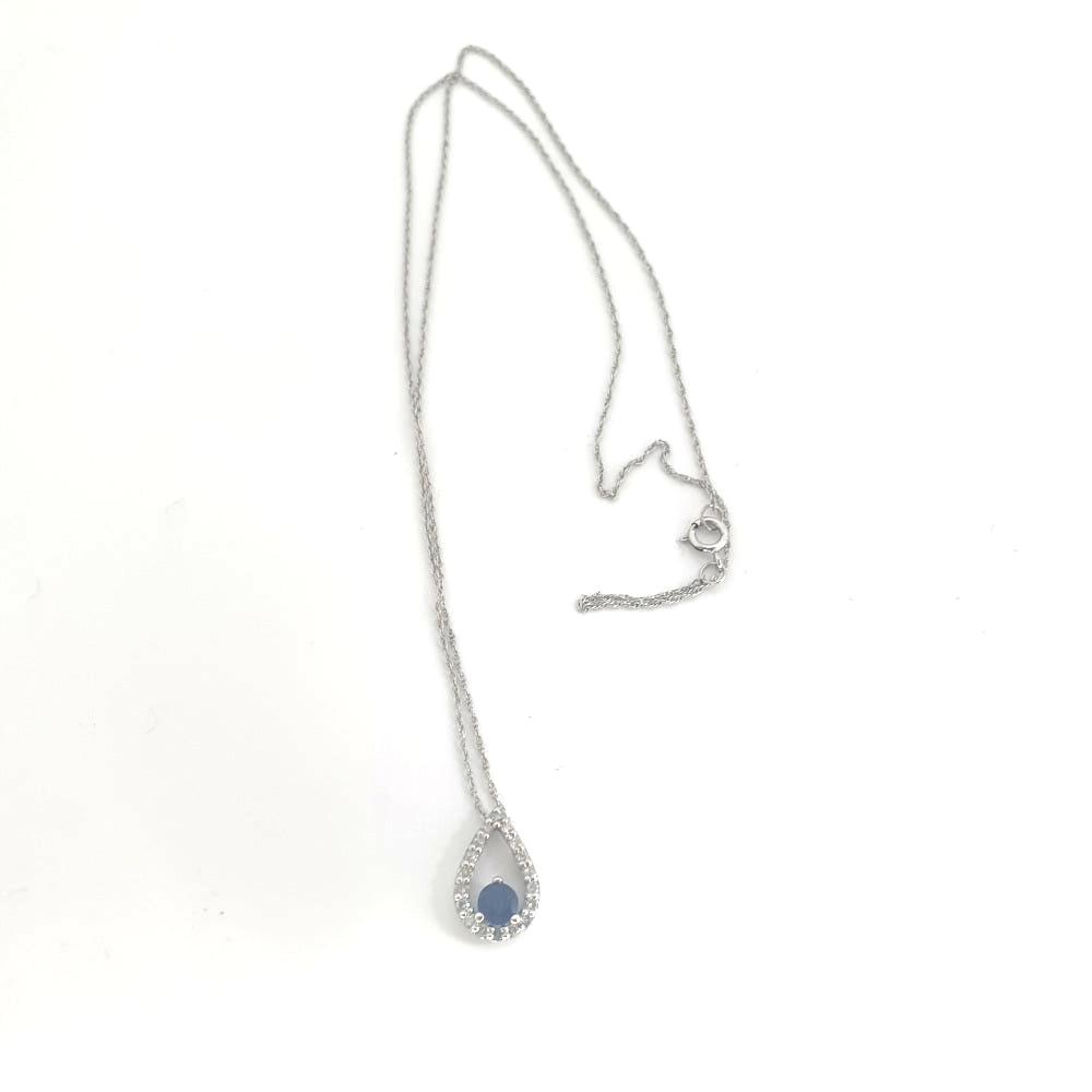 9ct White Gold Pendant With Diamonds and Sapphire