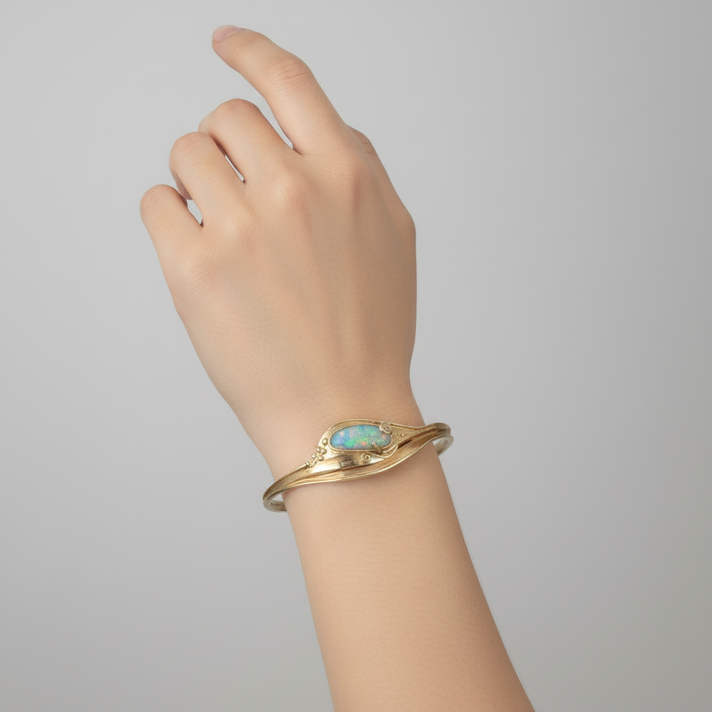 14 Carat Hagit Gorali Yellow Gold Bangle with Opal