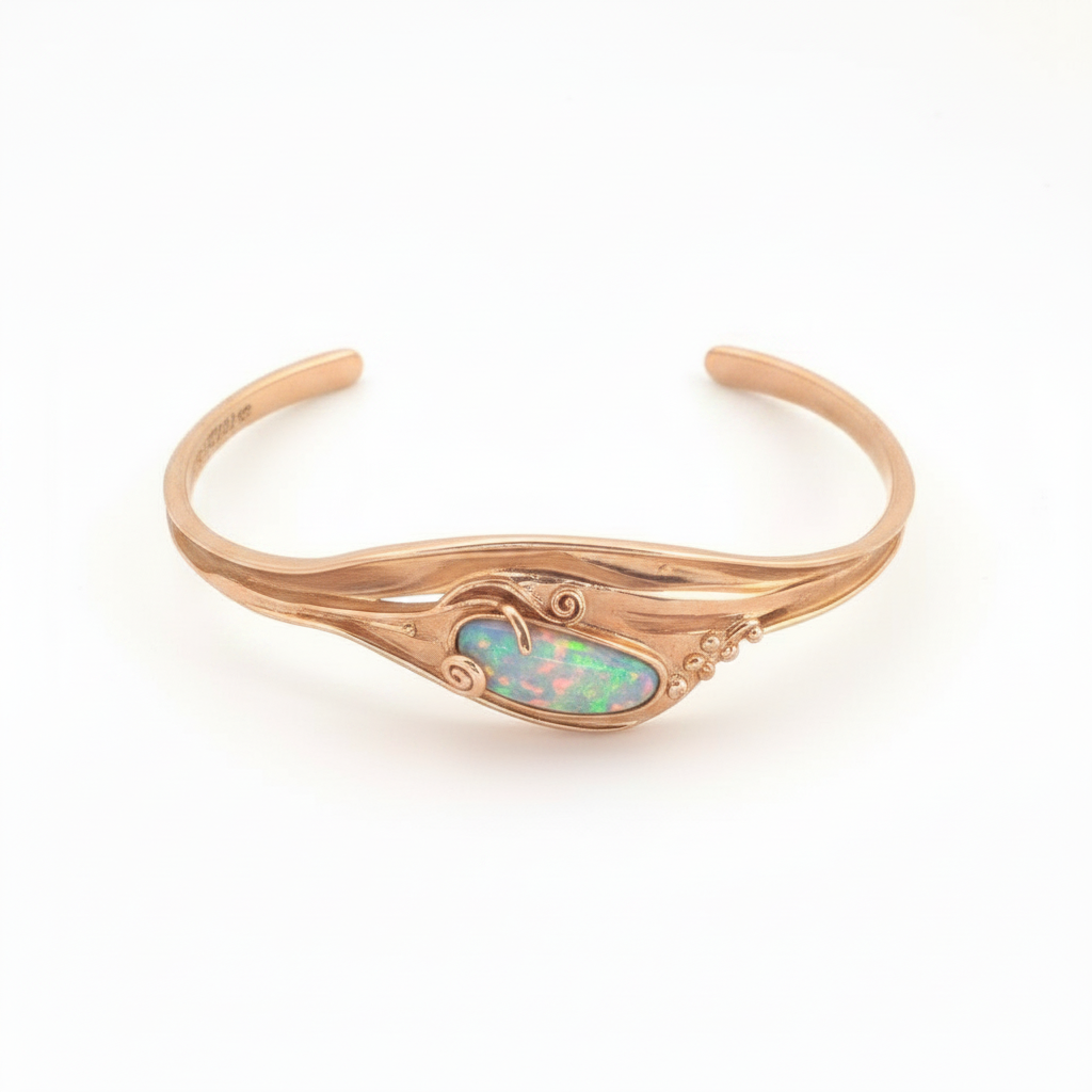 14 Carat Hagit Gorali Yellow Gold Bangle with Opal