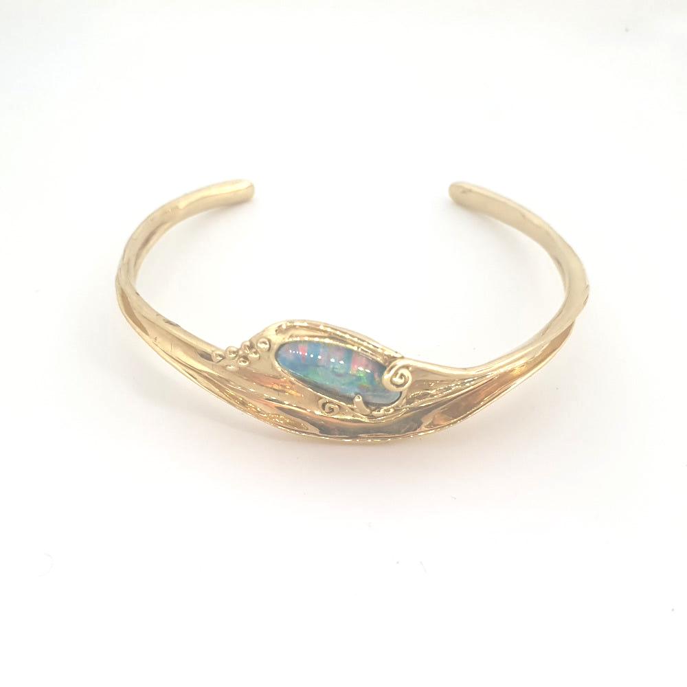 14 Carat Hagit Gorali Yellow Gold Bangle with Opal