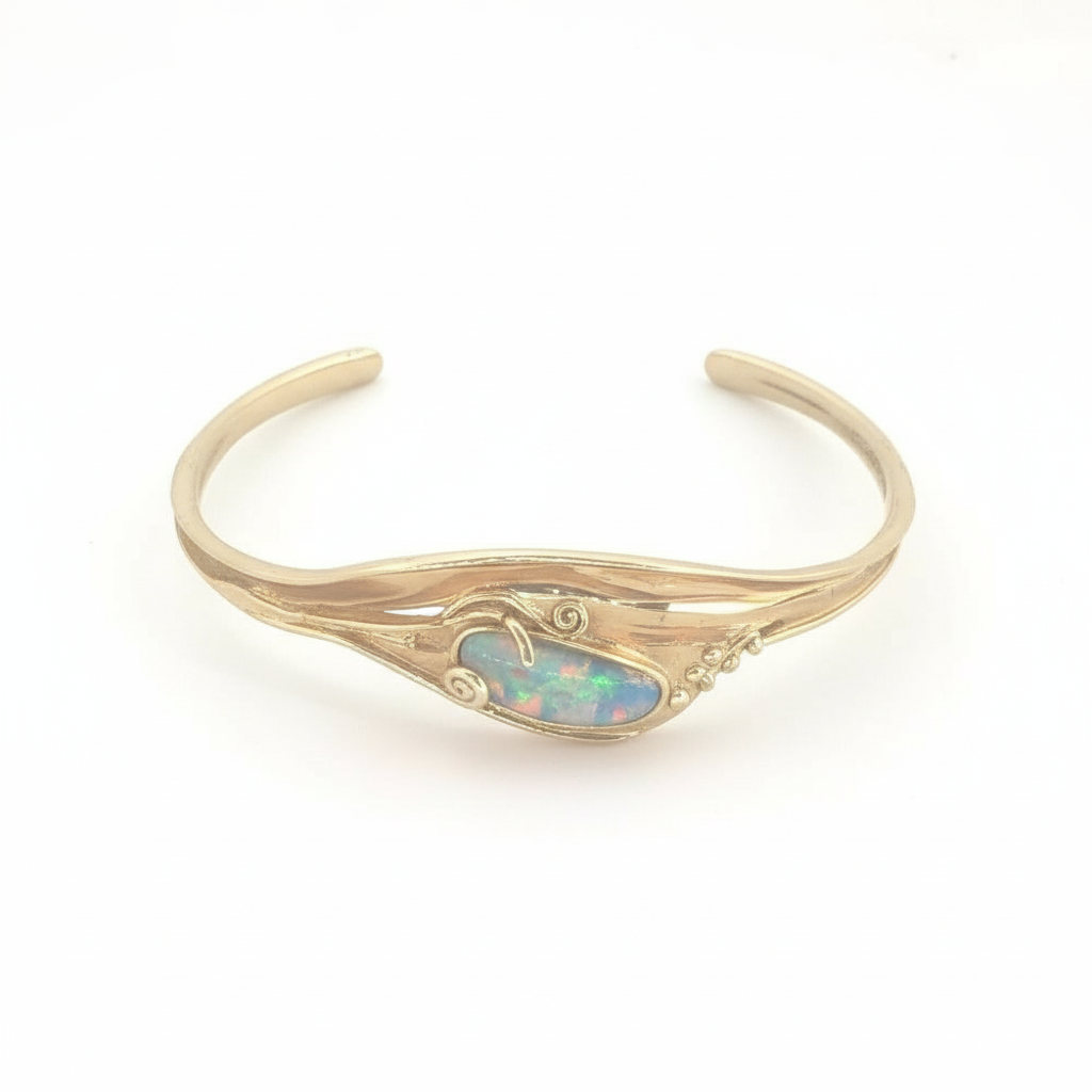14 Carat Hagit Gorali Yellow Gold Bangle with Opal